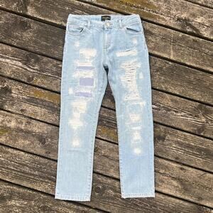 Dolce Gabbana Kids Light Wash Distressed Patch Denim Jeans Size 9/10